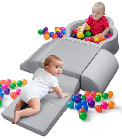 Markdang Soft Play Set, bloques de escalada de espuma para bebés con parte inferior de partículas antideslizantes y conectores de velcro para niños pequeños de 6 a 12 meses, espuma de alta densidad y
