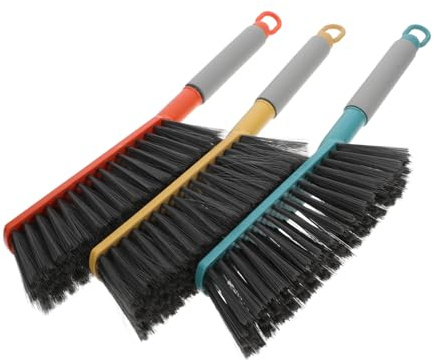 BAZEITFLOW 3 Piezas Cepillo de Mano para Limpieza de Sofá y Alfombra de Unidades con Mango Cerdas Suaves de PP para Polvo y Polvo para Tapicería y Muebles Colores Verde Amarillo y Naranja