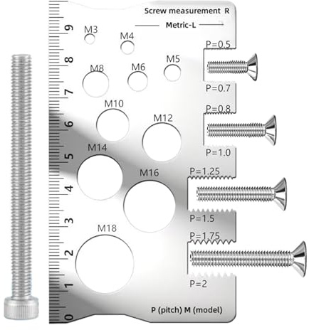Calibrador de Rosca,Regla de Medición para Tornillos - Acero Inoxidable Portátil para Profesionales de Taller, Construcción y Mantenimiento