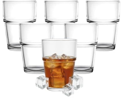 HOMESHOPA Stackable Drinking Glass, 6 Pack 170ml Crystal Clear Small Tumbler, Drinking Glasses for Water, Beverages & Cocktails, Transparent Glassware for Home, Kitchen & Parties, Dishwasher Safe