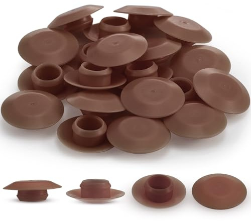 Pelopy 32 Pcs Door Threshold Screw Covers Adjustable Door Sill Cap Plugs to Conceal Screw Holes Heads for Most Standard Thresholds, for 3/8 inches Hole (Brown)