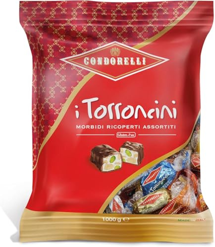 Torroncini Condorelli Assortiti, Confezione 1kg +60g in omaggio, Torrone alle Mandorle e Pistacchi con Copertura al Cioccolato, 7 Gusti, Specialità Siciliana