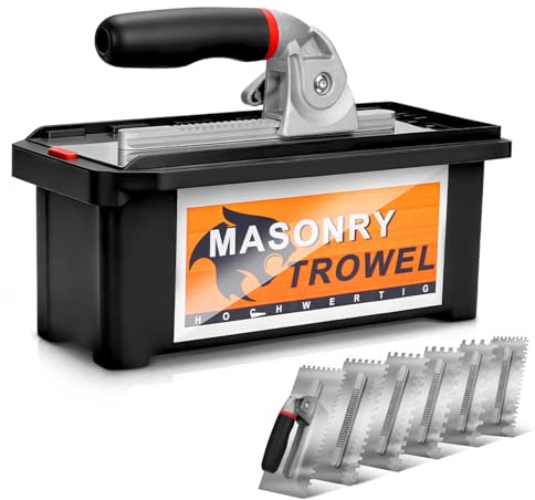 Edelstahl Zahnspachtel Set mit Abnehmbarem Griff Glättekellen Maurerkellen | mit Wechselblättern (6/8/10/12 mm/U-Typ/Tiger-Typ) & Systembox, Rostfrei Zahnkelle Glättekelle Gezahnt mit Softgriff