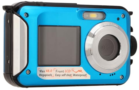 Wakects Appareil Photo Numérique Résistant à l'eau, Caméra sous-Marine Double écran 48MP avec écran LCD pour la Plongée en Apnée et Les Voyages (Blue)