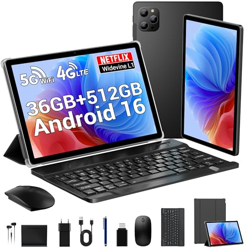 LEVIRTU Android 16 Tablet 11 Zoll mit 36 GB RAM + 512 GB ROM (2 TB TF), Octa-Core, 8000 mAh, 8 MP + 13 MP, 4G LTE/5G WiFi/BT 5.0/GPS/Widevine L1/Gemini AI/Tastaturen/Maus/Eingabestift und Tablet