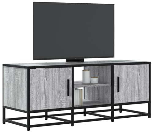 Mimdixy Mueble de TV, mesa de televisión, tablero de TV, mueble bajo, sala de estar, armario de TV, gris 100 x 35 x 41 cm, madera y metal para apartamento, pasillo, fácil montaje