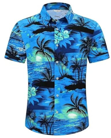JynxtoyZeal Camicia Hawaiana con Stampa Palme Blu per Uomo, Camicia da Spiaggia a Maniche Corte con Bottoni, Camicia da Vacanza Estiva Leggera per Adulti-Blu (L, 50)
