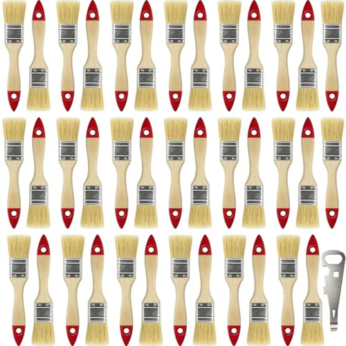 Pinselset 38 STK, 25,4 mm Breite Malerpinsel mit Holzgriff, Flachpinsel Set | Pinsel Set für Farben, Lack, Klebstoffe, Flachpinsel, Lasurpinsel, lackpinsel für Holz, DIY, Malerbedarf zum Streichen