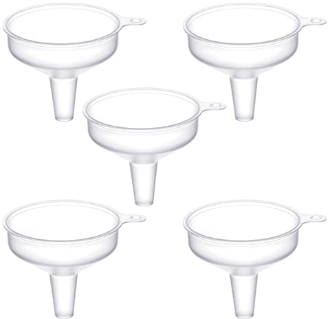 5 embudos pequeños mini embudos de plástico para cocina, embudos de plástico, multifuncionales, divertidos, pequeños, para aceites, loción, cosméticos, champú, botella de cocina