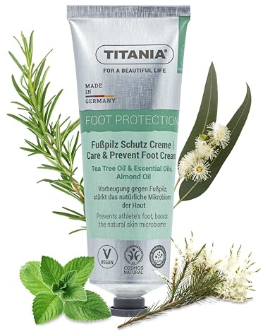 TITANIA fotsvampskyddskräm med teeträdolja, rosmarin och mandelolja, vårdar torr hud, stärker mikrobiom, hudkompatibilitet dermatologiskt bekräftad, vegan, 75 ml 2-pack