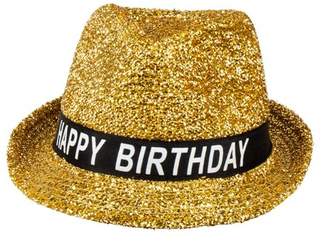 Boland 00941 - Chapeau Happy Birthday, chapeau pour anniversaire, doré, pailleté, banderole noir et blanc avec inscription, accessoire, cadeau, tenue, fête, Or