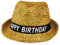 Boland 00941 - Sombrero Feliz Cumpleaños, sombrero para el cumpleaños, dorado, con purpurina, banda blanca y negra con escritura, accesorio, regalo, traje, fiesta