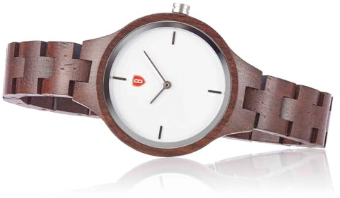 Bonizetti Damenuhr 3,6cm ALPENLILIE Holz-Uhr Braun Gehäuserahmen Silber Durchmesser Armbanduhr, Holzarmband