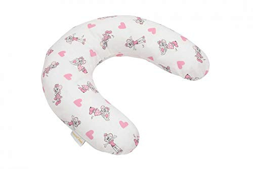 gws Family Nackenkissen Babyhörnchen Ed & Edda 100x21cm weich & anschmiegsam hochwertige EPS-Micorperlenfüllung TÜV Zertifiziert Nackenstütze Kuschelkissen Farbe Rosa Herzen