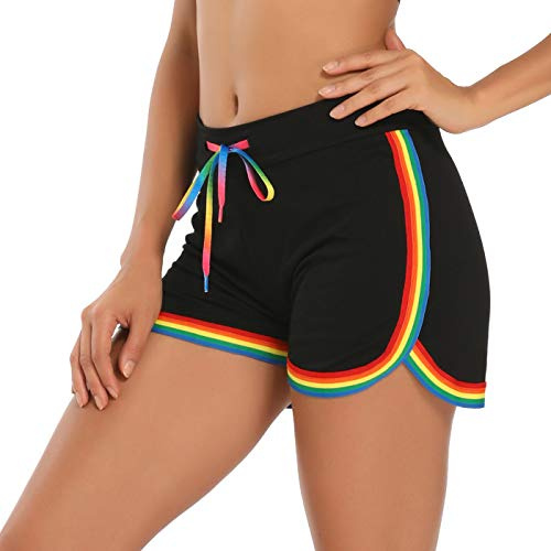 HDE Womens Rainbow Striped Retro Fashion Dolphin Running Workout Shorts Black - S