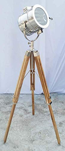 Nautical Replica Hub Spot Light Modern Wood Tripod Floor Lamp Searchlight