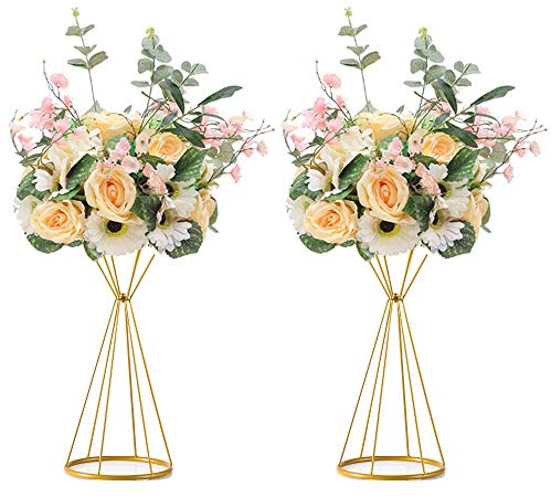 Sziqiqi Gold Vase Centrepieces for Wedding: 50cm High Flower Stand for Table Decoration Set of 2 - Metal Vases for Party Birthday Events Festival Celebration