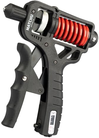 MATCHU - Hand Grip con Contatore – Allenatore per la Forza della Presa Regolabile 5-165 kg – Ideale per Atleti, Fitness e Riabilitazione della Mano – Nero/Rosso