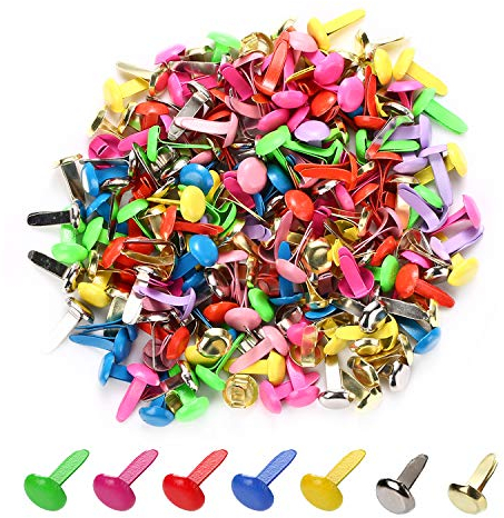 moinkerin 200 Stücke Mini Runde Brads, Musterklammern Metall Bunte Brads Verwendet für Scrapbooking Papier Briefklammern Basteln Handwerk DIY Kunsthandwerk (Farbig, 8 X 12 mm)