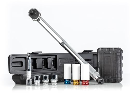NTG Drehmomentschlüssel 1/2 Zoll 40-210 Nm inkl. 3 Stecknüsse 17 | 19 | 21mm + Verlängerung inkl. Koffer und Schonnüssen | sehr präzise und robust
