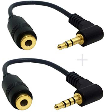 chenyang Paquete de 2 cables de extensión para auriculares/audio, 3/4 polos, 3,5 mm macho a 3,5 mm hembra, cable de extensión de audio estéreo en ángulo de 90 grados, 10 cm