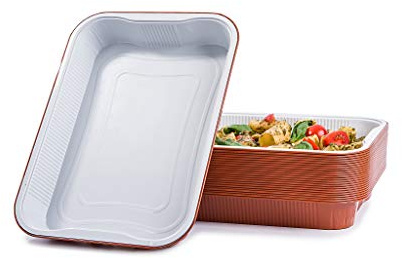 CONTITAL AS223000 | Vaschette Alluminio Laccato 10 Porzioni, Bianco/Rame Extra-Rigide | Contenitori per Microonde e Asporto | Teglie Monouso Aluminio per Alimenti | 25 Pezzi