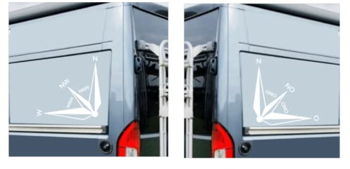 generisch 2 Stück Kompass Aufkleber Siehe Titelbild, Silhouette Aufkleber für Wohnmobil Kastenwagen Caravan (303/4) (schwarz matt, 25x25cm)