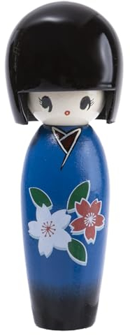 lachineuse - Kokeshi Giapponese Blu 13,5 cm - Bambola giapponese in legno con fiori di ciliegio Kimono - Statuetta decorativa giapponese - Kokeshi Tradizionale Giappone - Idea regalo originale Deco