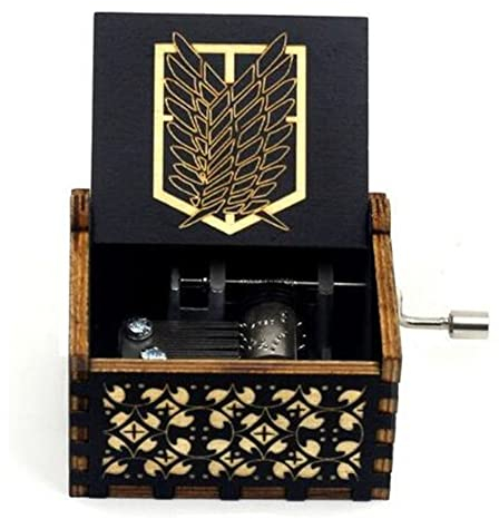 Cuzit Attack on Titan Music Box Toy Wood Hand Crank Engraved Vintage Wooden Musicbox Birthday Halloween Christmas Valentine's Day Gift