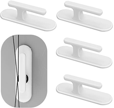 Grevosea 4 Pieces Blind Cord Holder, Blind Cord Winder Safety Blind Pull Cord Twister Window Cord Wrap Cleats Strong Adhesive No Punch Needed Blind Cord Hooks for Home Kitchen Office School