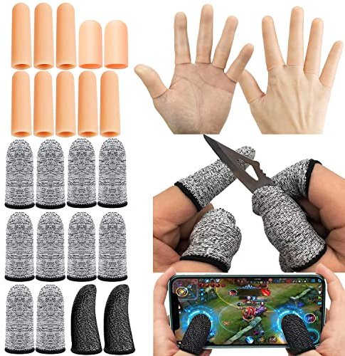 22PCS Gel Finger Cots, Sleeves Guards Cut Resistant Gloves Protectors Cutting Covers Protection Mobile Phone Gaming Fingertips Touch Tips Caps