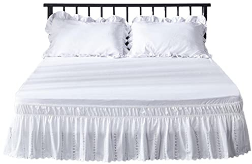 Cache-sommier à volants en dentelle pour grand lit - 150 x 200 cm - Volant pour grand lit avec 37 cm - Cache-sommier élastique enveloppant autour la poussière pour un ajustement facile