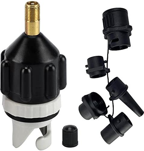 yuejuhe SUP Adapter für Kompressor, Schlauchboot Ventiladapter mit 4 Stück Gasdüse Zubehör für Surf, Pumpenadapter für Stand up Paddling Board, Aufblasbares Bett (Schwarz)