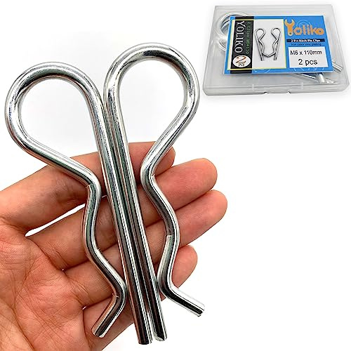 Yoliko 2 Pcs Heavy Duty Hitch Pins Clip R Clips Spring Retaining Wire Hair Pins Cotter Pin Strong Spring Tension Large Carter Pin R Clip Large for Trailer Tractors Mower Carts Truck Pin Clip M6x110mm