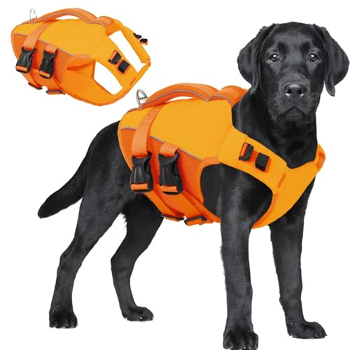 ASENKU Schwimmweste Hund Groß XXL,Verstellbar & Ripstop Hundeschwimmweste,Rettungsweste für Hunde mit Griff und Reflektierend, Hunde Schwimmweste für Chihuahua,Dackel,Französische Bulldogge, Labrador