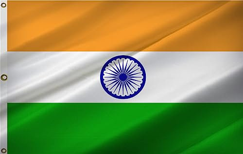 ANCONINE India Flag 10x15FT,Indian National Flags with 3 Brass Grommets,4 Stitched and Premium Polyester.
