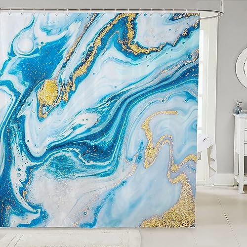 XLYYDS Duschvorhang 120x200 Blaue Murmel, Duschvorhänge Antischimmel 3D Marmor, Shower Curtains Wasserdicht Waschbar, Duschrollo für Badewanne Dusche Badezimmer, mit 8 Ringe