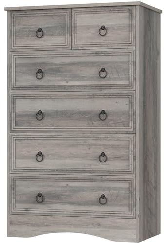 VVFLU 48'' Tall Grey Dresser with 6 Drawers Chest of Drawers for Bedroom, Large Storage Organizer for Clothes, for Living Room, Bedroom, Hallway, Taupe Grey