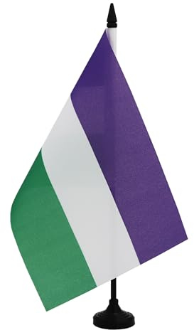 AZ FLAG Suffragette Table Flag 21x14 cm 100D Polyester Plastic Base | Indoor use United Kindgom 6x8 in desk flag stitched finish with reinforced edges with plastic pole