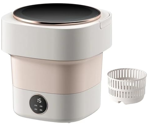 Machine a Laver Portable, avec Seau à Linge Pliable De 8 L, Mini Lave-Linge, Petite Machine à Laver Légère pour Voyage, Camping-Car, Camping, Appartements Ou Blanchisserie à La Maison Utilisée