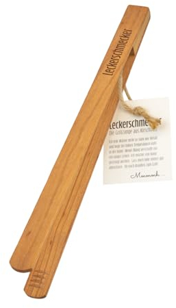 Schreibgefühl Grillzange „Leckerschmecker” Holz Kirschholz hochwertig Geschenk Design 30 cm lang mit Loch Gravur Anhänger