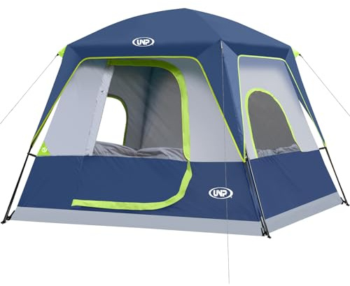 UNP tält för 4 personer, bärbart stugtält, campingtält för 4 personer, enkelt att sätta upp, vattentätt regnfluga med topp för utomhuscamping/vandring (mörkblå)