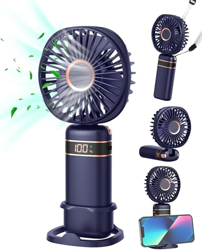 FAPPEN Handventilator, Tragbarer USB-Handventilator, Faltbarer Mini Ventilator mit Sockel und Umhängeband für Zuhause, Büro, Schlafzimmer, Outdoor, Reisen (Blau)