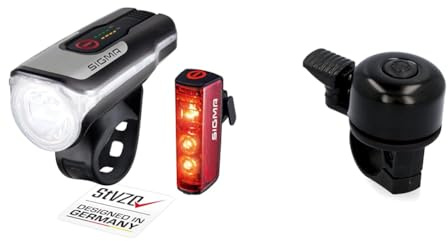 SIGMA LED Fahrradlicht Set Aura 80 und BLAZE | StVZO zugelassenes, akkubetriebenes Vorderlicht und Rücklicht mit Bremsfunktion | wetterfestes, wiederaufladbares Beleuchtungsset