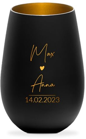 Geschenkfreude Personalisiertes Windlicht mit Gravur - Paar Herz Liebe | 8,5x6,3x12cm, Teelichter mit Namen, Paargeschenke, Geschenk für Paare, Windlicht Herz, Valentinstagsgeschenk für Ihn und Sie