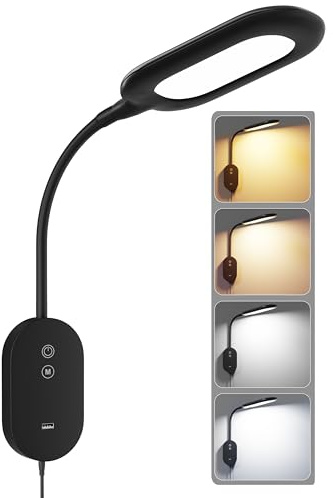 TOPMB LED Leselampe Bett Wandmontage, augenschonende Wandlampe Schlafzimmer mit CRI 95+, 4 Farbtemperaturen, dimmbares Leselicht, USB-Ladeanschluss 10 W, 4-Std. Timer, Schwanenhals, Schwarz