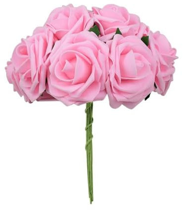 WRJLIN 10 Köpfe 7 cm Schaumrose Künstliche Blumen mit Blatt Gefälschte Rosen zur Dekoration Hausgartenbedarf DIY Blumenstrauß Kranz-B06 rosa