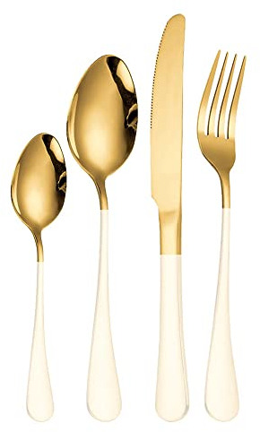 Cutlery Set, Stainless Steel Flatware Set,transparent plastic, Spoon Knife and Fork Set,16-Piece Modern Kitchen Silverware Tableware Set Service for 4 People,18/10 Stainless Steel Flatware Set,Titaniu