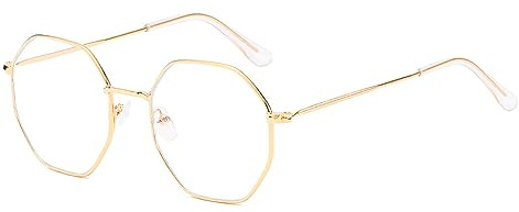 KAEOISFU Modische Polygon Lesebrille für Damen und Herren, Metall Rahmen Blaulichtfilter Computerleser, Retro Robuste Anti-Ermüdung der Augen Lese Brille（Gold，+2.0）