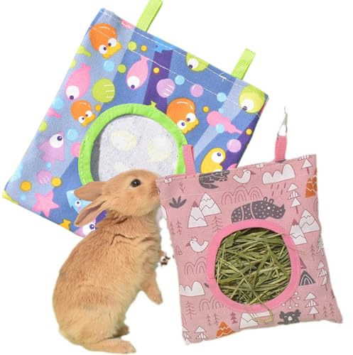 EIH 2 Stück Kaninchen Heuraufe,Meerschweinchen Heuraufe,Futterspender Kleintiere Heutasche Futtersack,Meerschweinchen Zubehoer,Hasen Zubehör,für Hase,Chinchilla,Hamster,Kleine Tiere(S)